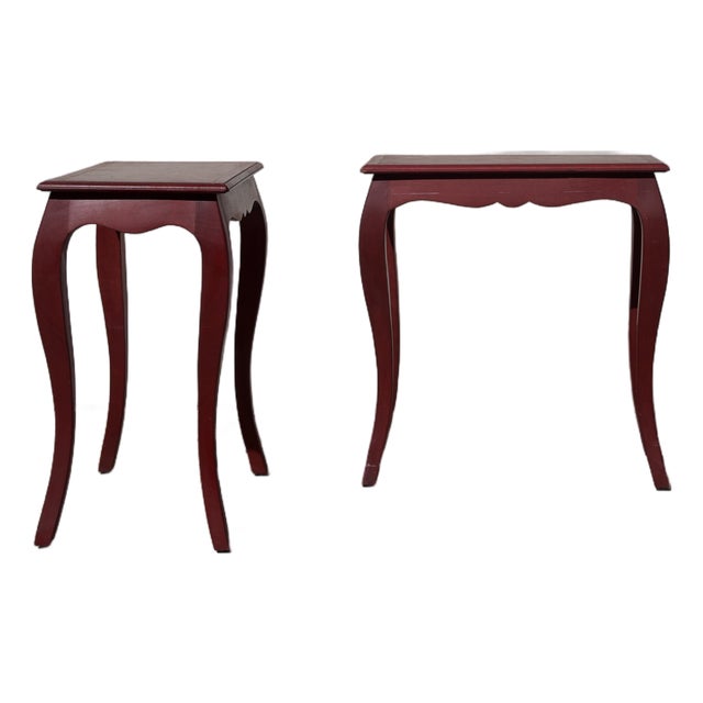 Pair of Handcrafted Louis XV-Style End Tables in Mahogany With Elm Burl Tops For Sale
