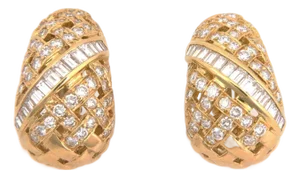 Tiffany & Co. Vannerie Diamond 18k Yellow Gold Basket Dome Clip On Earrings