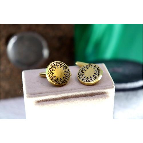 Gold Cufflinks in Button Shape with Blue Accents, Set of 2 For Sale - Image 4 of 6