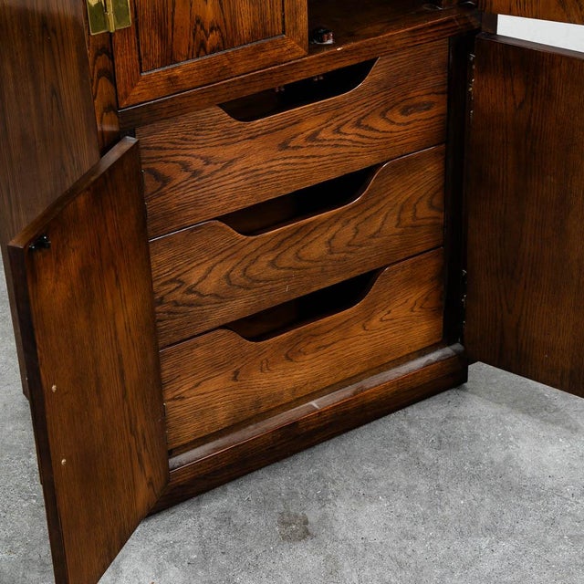 Mid Century Modern Armoire Compact Cabinet Scene One Henredon Campaign Dark Wood For Sale - Image 9 of 12