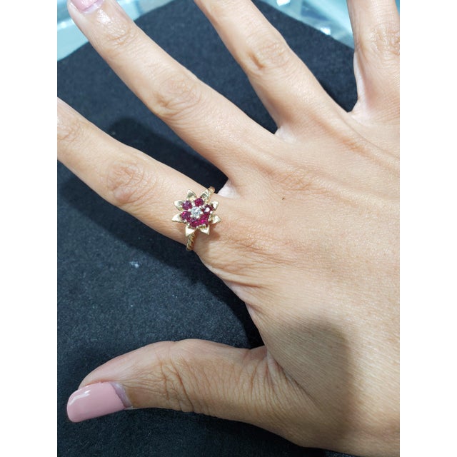 ♥ Product Summary ♥ Main Stone: Ruby Band Material: 14k Yellow Gold Weight: 4 grams Bulb Height: 10mm Dimensions: 13mm x 13mm