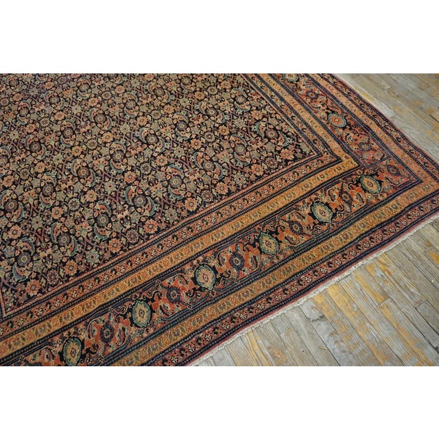 Persian 1890s Blue Navy Antique Floral Herati Pattern Senneh Formal Knotted Wool Rug For Sale - Image 3 of 12