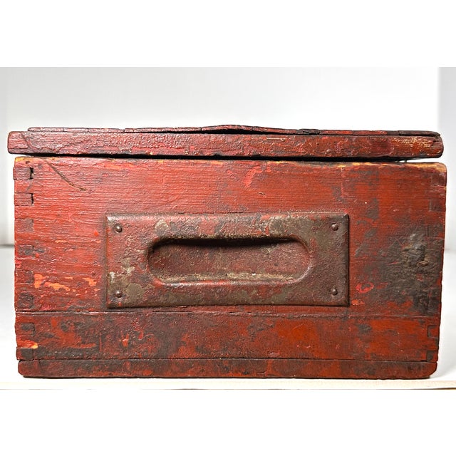 Early 20th Century Farmhouse Red Dovetail Trunk Box For Sale - Image 4 of 17