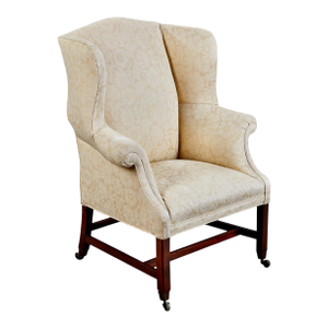 George III Wing Back Chair, Late 18th Century, Yellow Damask, England