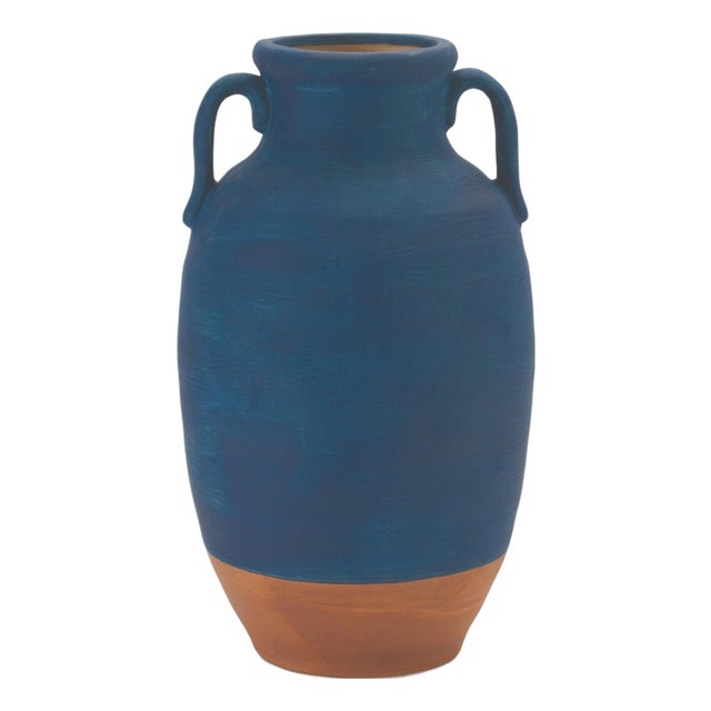 Ceramic Urn Vase with Terra Cotta Accent 10.5"H For Sale