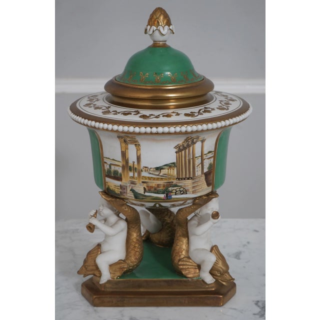 Age: Approx: 30 Years Old Details: Large Impressive Urns Gold Leaf Details Stunning Painted Finish on Porcelain Cherub...