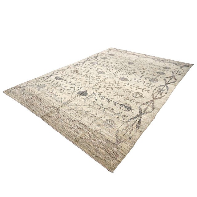 Turkish 21st Century Turkish Oushak Wool 8x12 Tan & Charcoal Handmade Area Rug #1144071 For Sale - Image 3 of 10