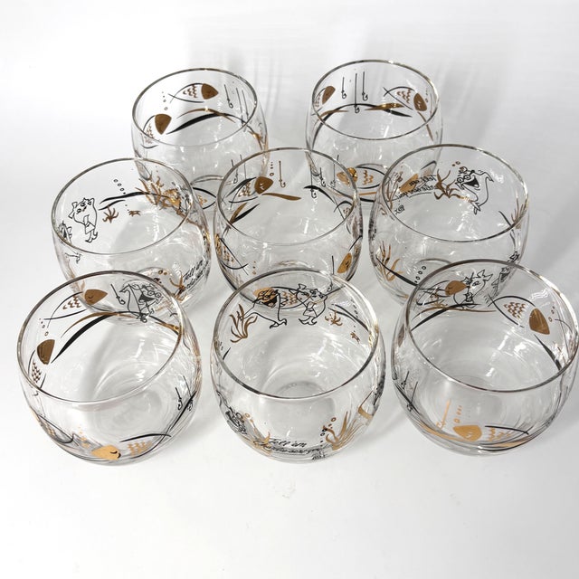 A rare complete set of eight Star-Kist "Charlie the Tuna" rocks glasses, accompanied by the original holiday gift box and...