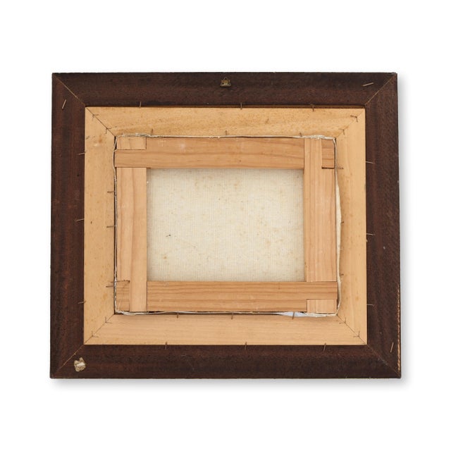 Mid 20th century oil on canvas painting depicting an iconic rural French village scene with café terraces and historic...