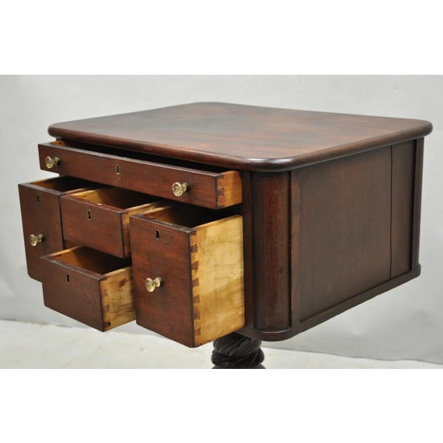 Antique American Empire Carved Paw Foot Pedestal Base Work Stand Side Table For Sale - Image 16 of 18