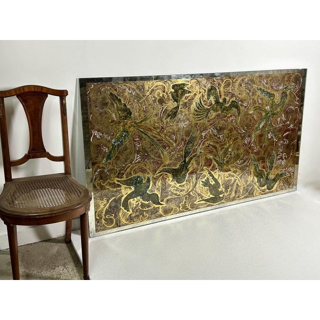 Glass of Glass Mirror Eglomized Birds of Paradise, 1950s For Sale - Image 9 of 14