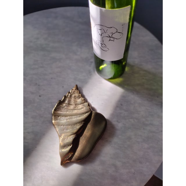 Mid-Century Modern Vintage Brass Conch Sea Shell Wall Hanging For Sale - Image 3 of 7