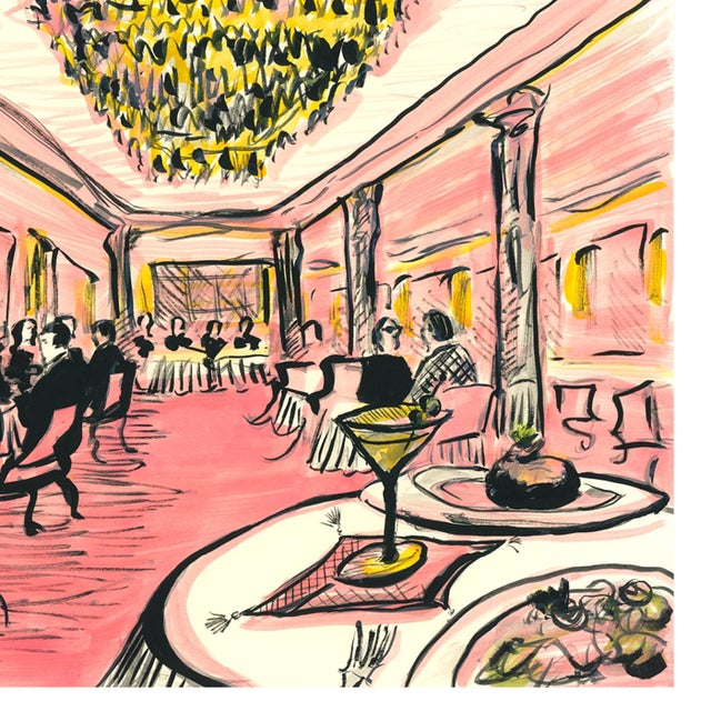 2020s Dinner at San Ambroeus Original Contemporary Figurative Print by Pauline De Roussy De Sales For Sale - Image 5 of 5