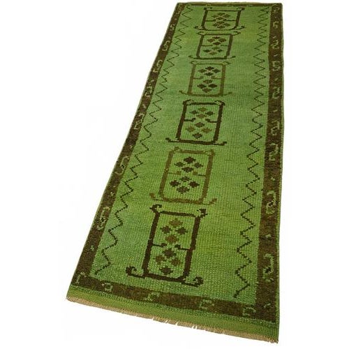 Boho Chic Green Bohemian Runner Rug For Sale - Image 3 of 7