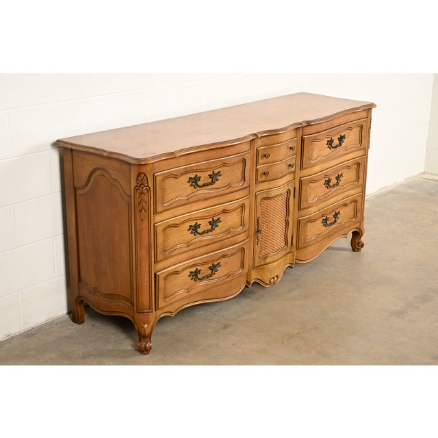 Baker Furniture Company French Provincial Louis XV Carved Fruitwood Triple Dresser by Fancher Furniture, Circa 1960s For Sale - Image 4 of 16