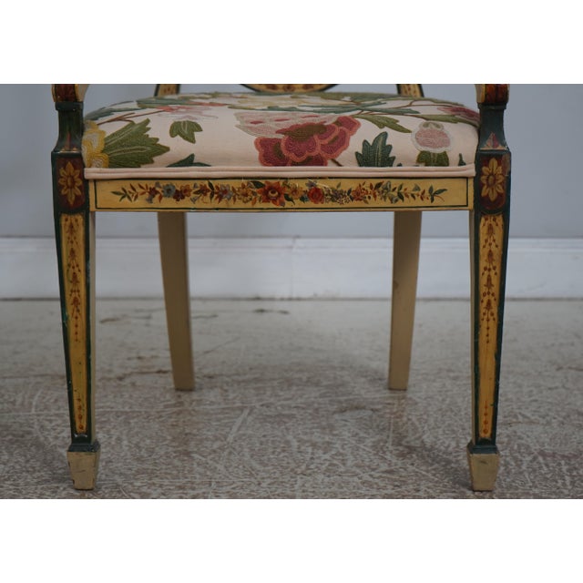 Gold Pair of Adams Style Painted Crewelwork Chairs For Sale - Image 8 of 18