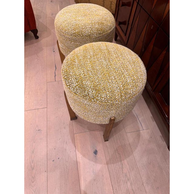 Chartreuse Bouclé Ottomans with Gilded Bronze Structures, 1950s, Set of 2 For Sale - Image 3 of 7