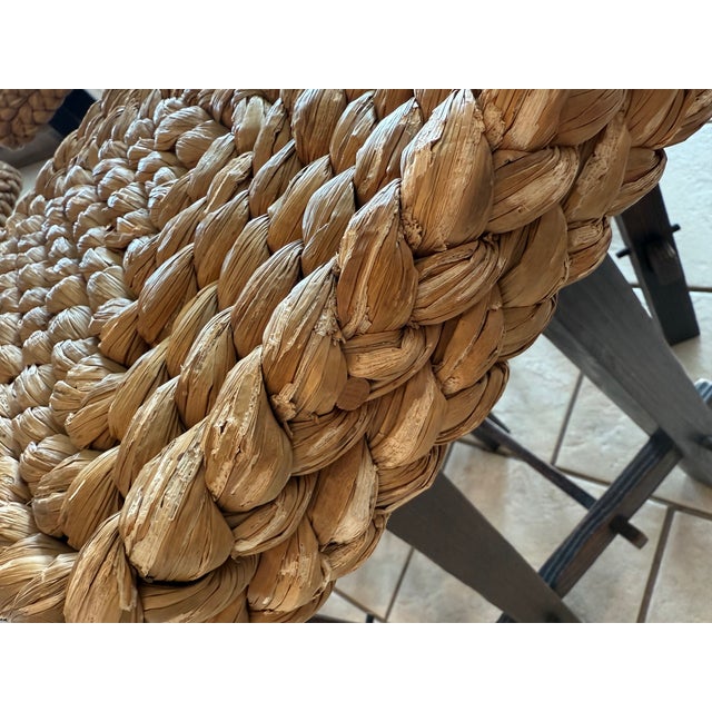 Set of 6 Vintage French Wood and Hemp Bar Stools Attributed to Adrien Audoux and Frida Minet For Sale - Image 15 of 18