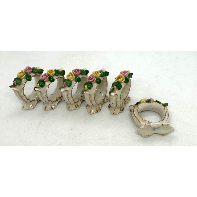 Porcelain Kaiser Floral Napkin Rings Set of 6 Beautiful delicate porcelain raised flowers and leaves in excellent...