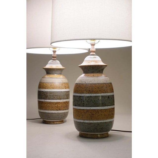 Modern 1960s Modern Ginger Jar Ceramic Art Pottery Table Lamps Bruno Gambone Italy - a Pair For Sale - Image 3 of 10