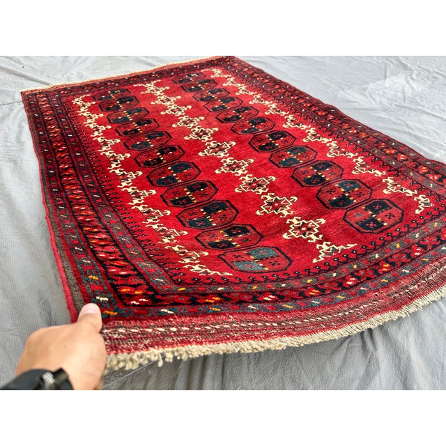 Tribal Red Turkmen Tribal Bukhara Hand-Knotted Wool Rug - 5'2" X 3'8" For Sale - Image 3 of 13