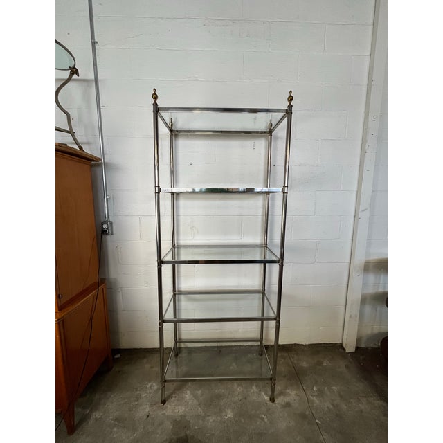 Maison Jansen Maison Jansen Hollywood Regency Chrome and Brass Étagère For Sale - Image 4 of 10