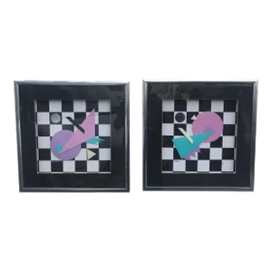 1980s "Dive Bomber" and "Innocent Bystander" Postmodern Memphis Style Collages, Framed - Set of 2