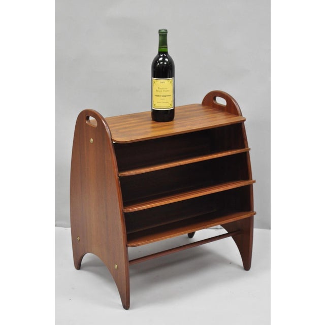 Vintage Mid Century Danish Modern Teak Wood Magazine Rack Book Stand Bookcase Side Table. Circa Mid 20th Century....
