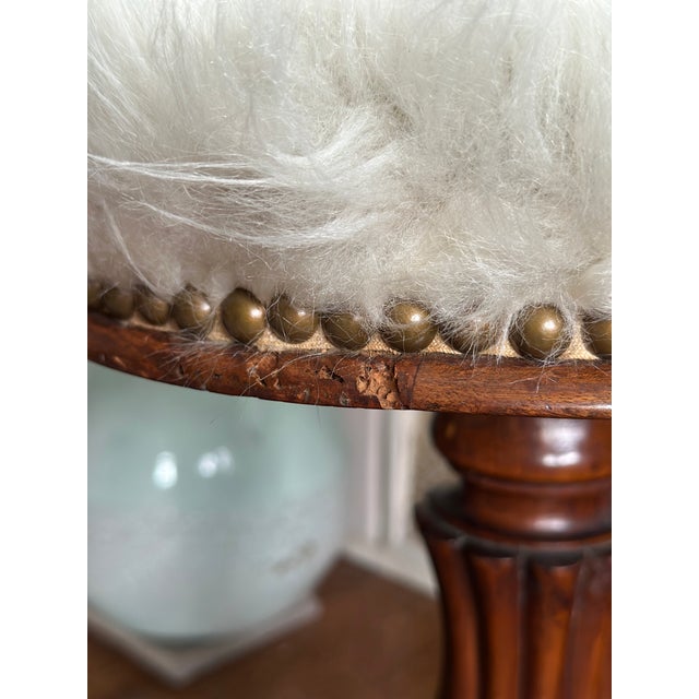 Brass Mid 20th Century One-of-a-Kind Italian Neoclassical Fluted Pedestal Stool in Mongolian Shearling by Lorraine Studios For Sale - Image 8 of 10