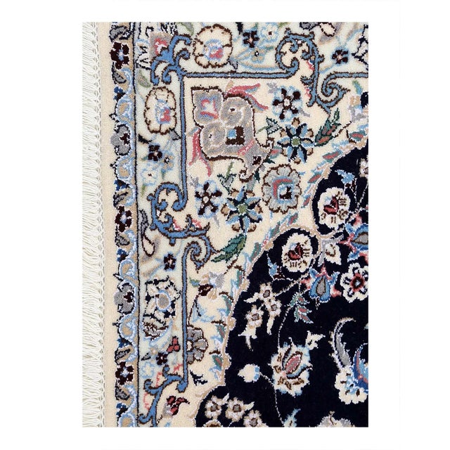Traditional Pasargad Navy Blue Persian Silk & Wool Nain For Sale - Image 3 of 5