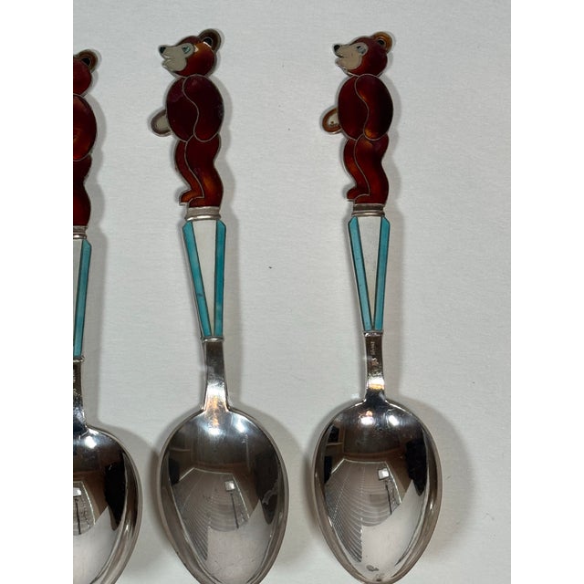 Vintage Estonian Tallinn 916 Silver & Enamel Bear Spoons — Set of 8 For Sale - Image 11 of 11