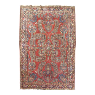 Zabihi Collection Exceptional Red Antique Mohajeran Persian Sarouk Rug - 4'4" x 6'6" For Sale