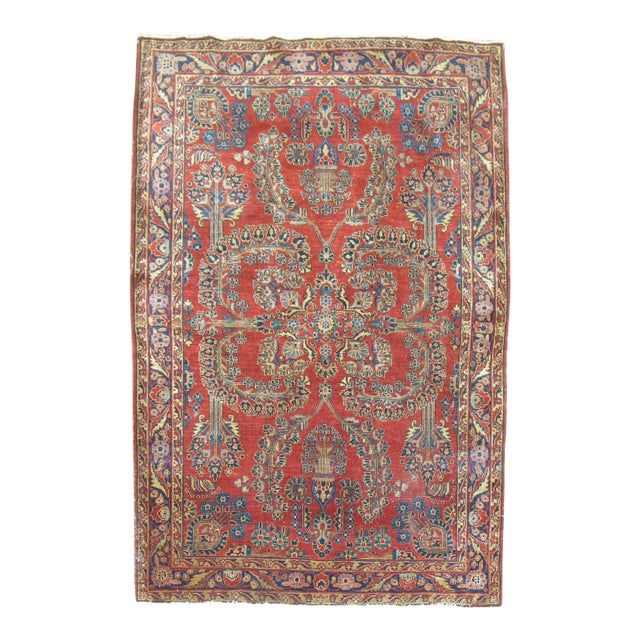 Zabihi Collection Exceptional Red Antique Mohajeran Persian Sarouk Rug - 4'4" x 6'6" For Sale