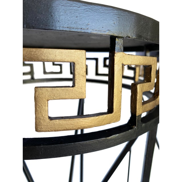 Pair of Regency-Style Art-Deco Forged Iron Pedestals Stands With Greek Keys For Sale In Phoenix - Image 6 of 8