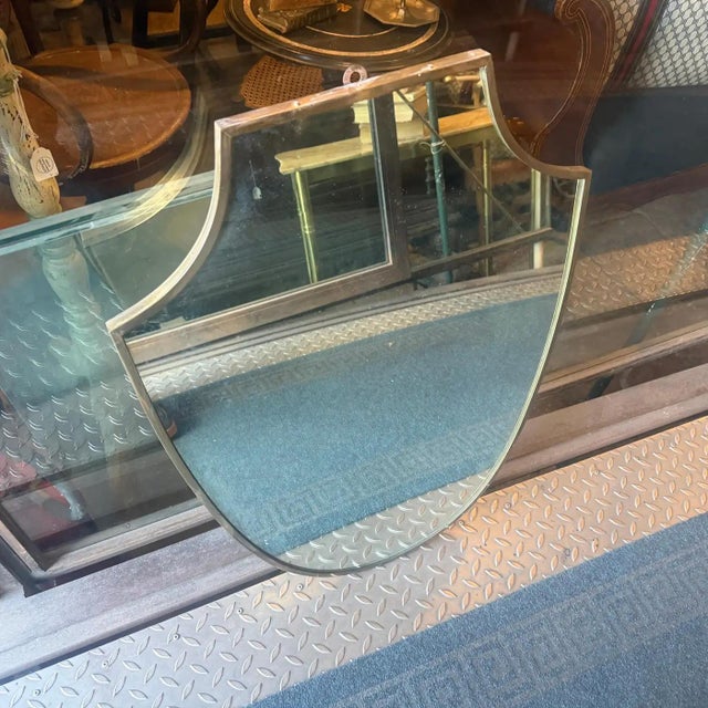 1950s 1950s Gio Ponti Style Mid-Century Modern Brass Shield Italian Wall Mirror For Sale - Image 5 of 13