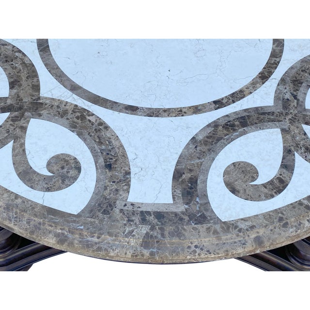 Round Ribbon Cross Pattern Marble Top Coffee Table For Sale - Image 4 of 10