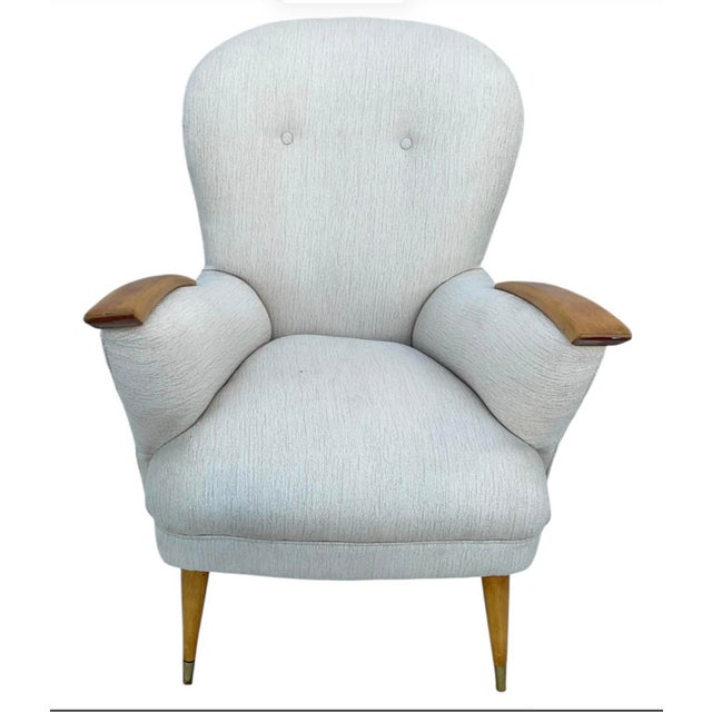 Danish Mid-Century Modern Armchairs, Wood & Upholstered, Pair, 1950s For Sale - Image 4 of 10