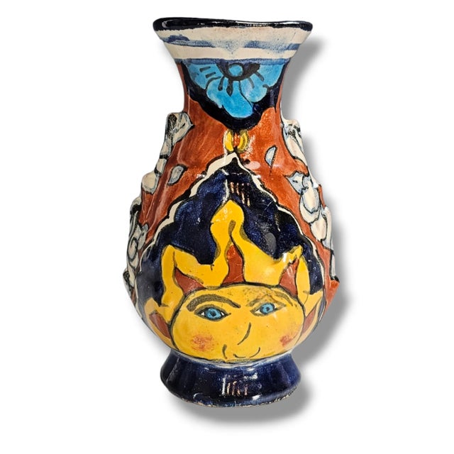 Mexican Mexican Ceramic Sun Vase Home Décor Vase For Sale - Image 3 of 13