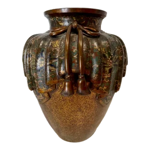 Large Antique 19th Century Asian Champleve Vase
