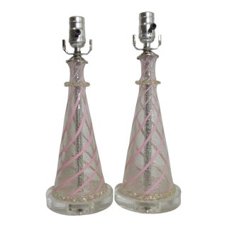 Pair of Murano Glass Twist Swirl Lamps For Sale