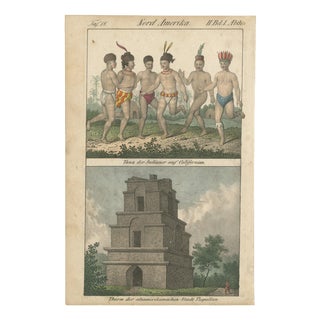 Dance of California Indians and Tower of Tlaxcallan, 1800s, Paper For Sale