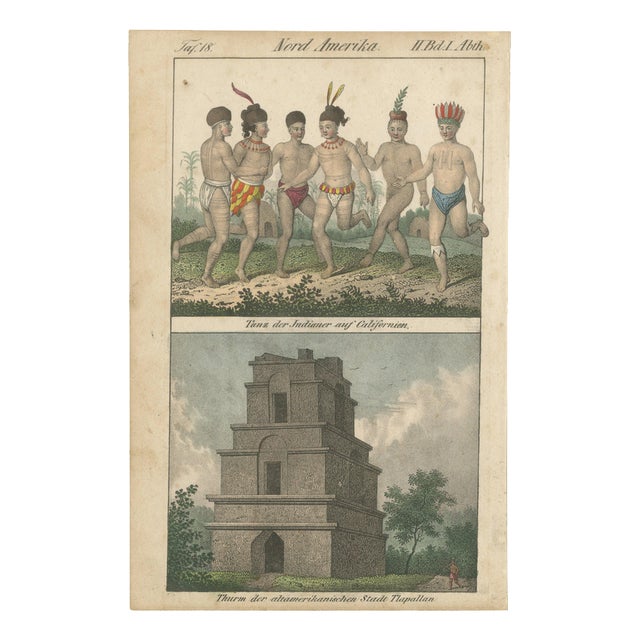 Dance of California Indians and Tower of Tlaxcallan, 1800s, Paper For Sale