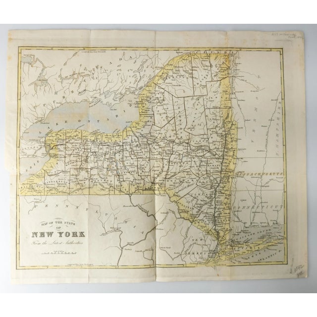 Antique White 19th Century Hand Colored Map of New York State From 1842 For Sale - Image 8 of 8
