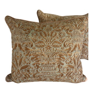 Custom Italian Mariano Fortuny Bronze Pillows With Down Inserts - a Pair For Sale