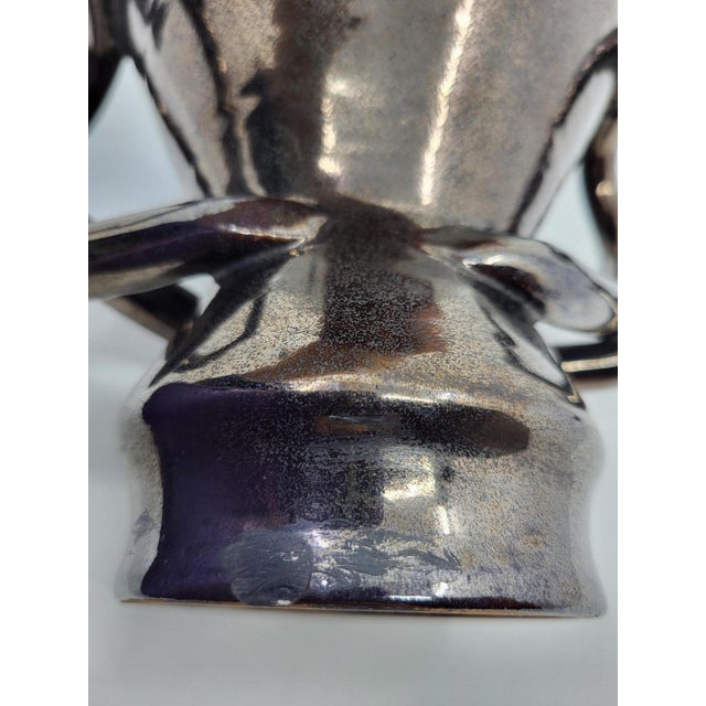 Ceramic Vintage Vase with Handles in Metallic Black Ceramic from Jean Austruy, France, 1950s For Sale - Image 7 of 12