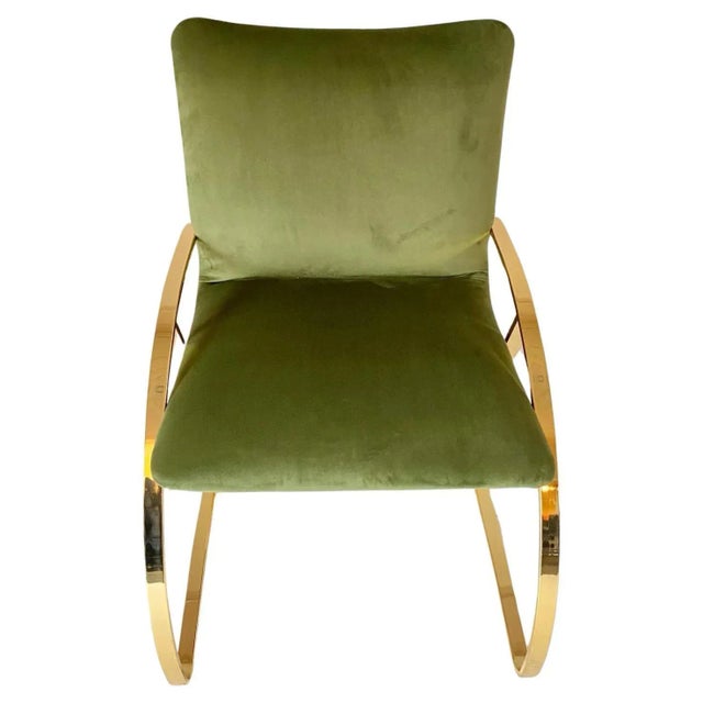 1970s Office Armchair in Sea Bream and Green Velvet, Italy, 1970s For Sale - Image 5 of 10