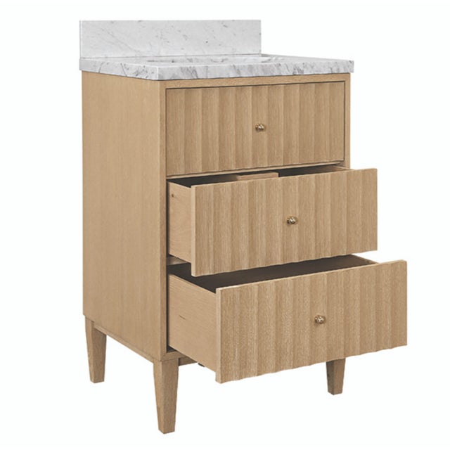 Worlds Away Matthew Izzo Home Odin 24" Fluted Cerused Oak Single Porcelain Sink Bath Vanity With Polished Brass Knobs For Sale - Image 4 of 9