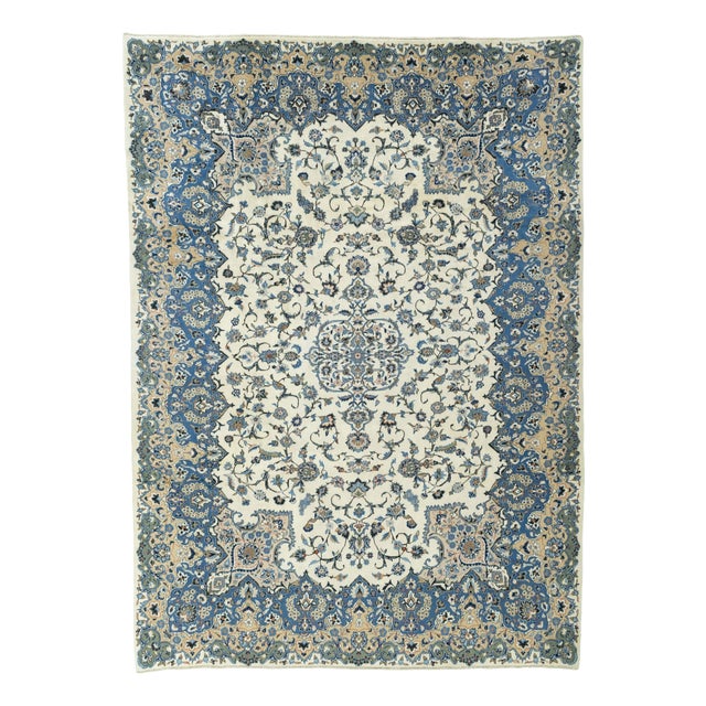 Hand-Knotted Kashan Rug in Cork Wool with Light Floral Design, 1990s For Sale