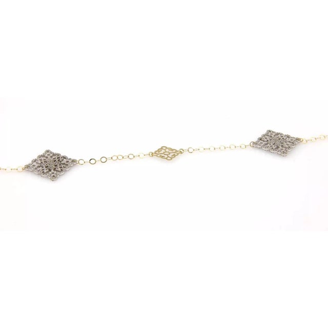Contemporary Estate 14kt Two Tone 6ct Diamond Double Sided Fancy Design Long Necklace Italy For Sale - Image 3 of 5