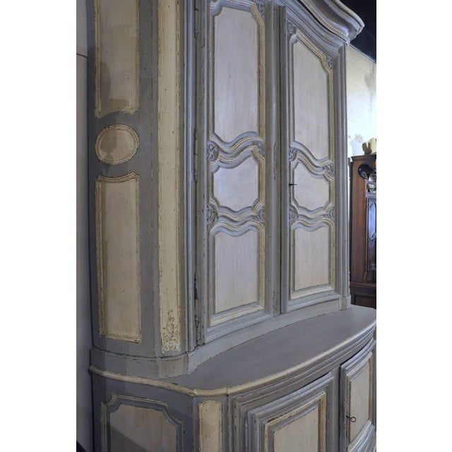 Wood French Regence Bombe Painted "Buffet Deux Corps" For Sale - Image 7 of 10